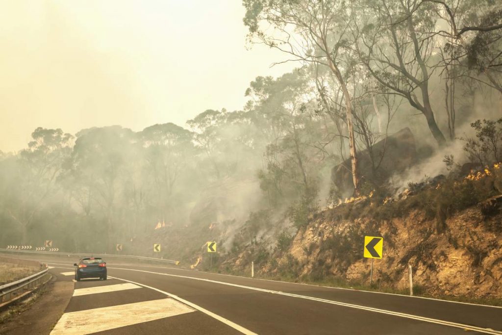 Bush fire and highway, New South Wales, Australia