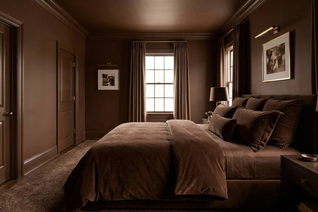 color drenching bedroom interior design trend 2026 chocolate brown